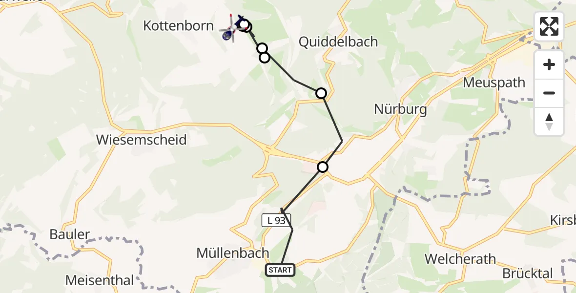 Flugroute Polizeihubschrauber Müllenbach - Kottenborn, 07 September 2026, 22:05