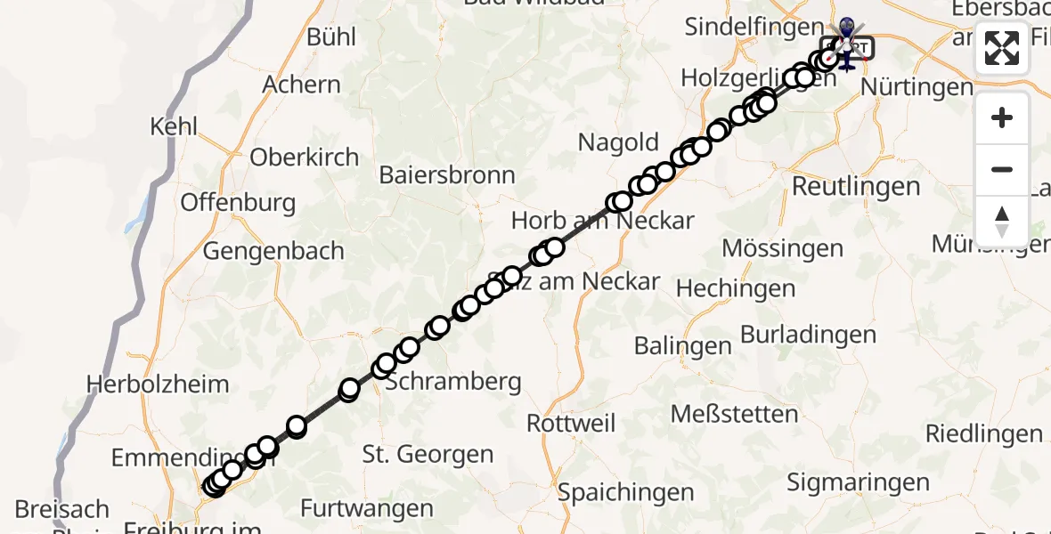 Flugroute Polizeihubschrauber Flughafen Stuttgart - Flughafen Stuttgart, 07 September 2026, 22:46
