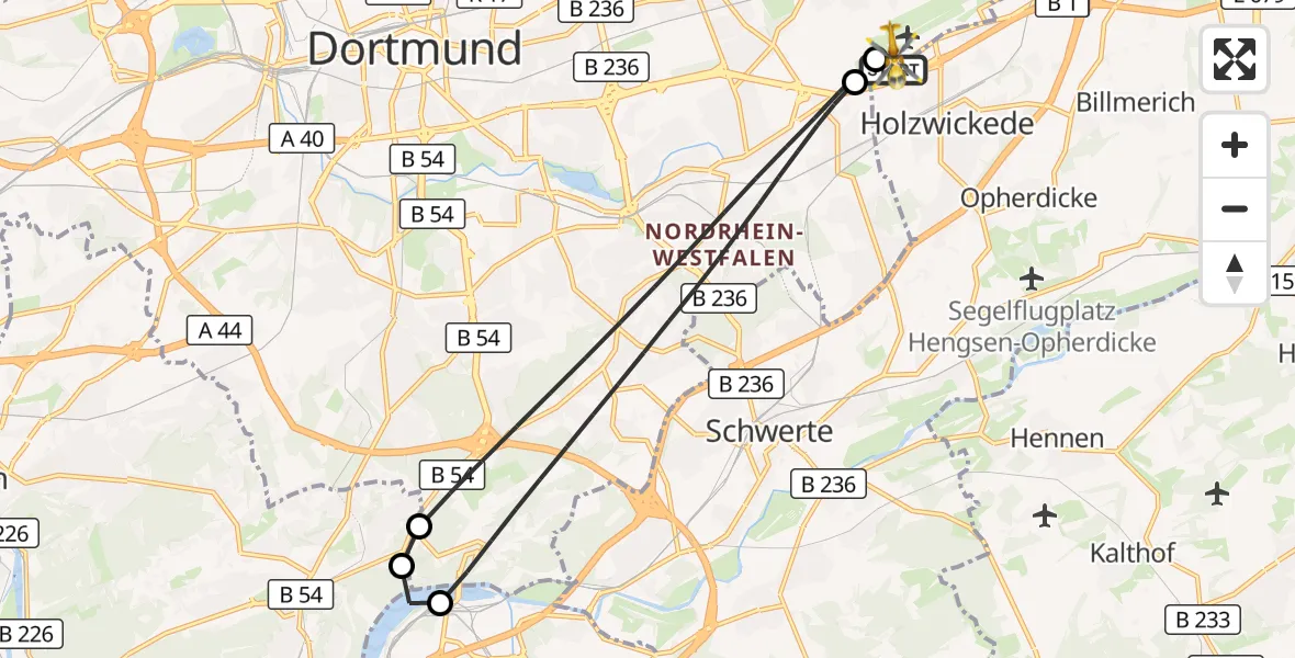 Flugroute Rettungshubschrauber Dortmund Flughafen - Dortmund Flughafen, 07 September 2026, 23:31