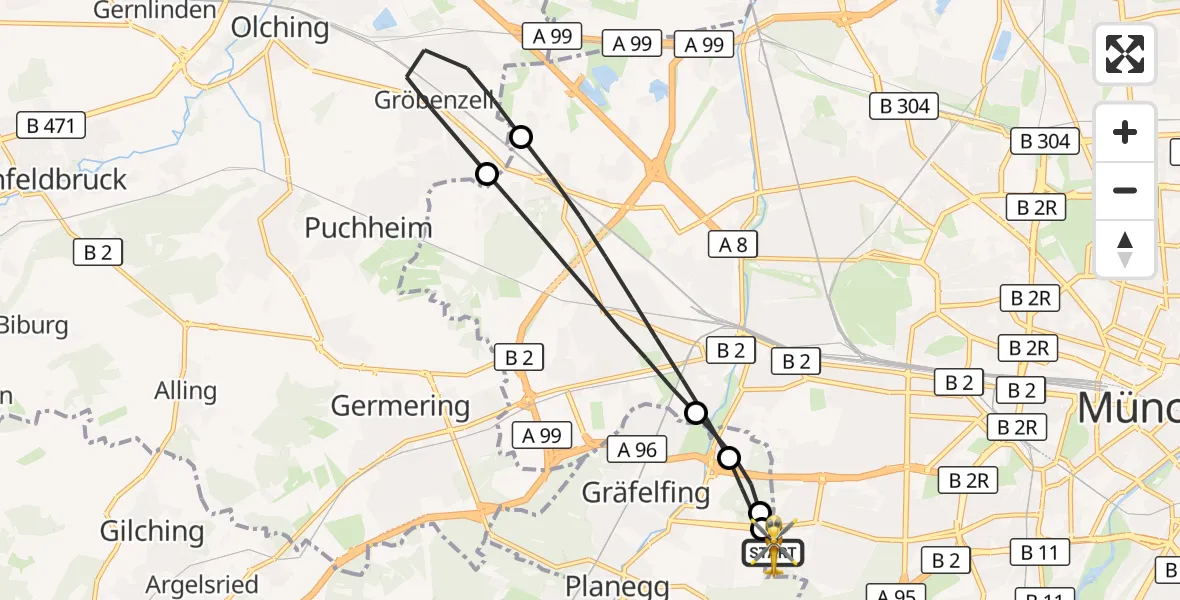 Flugroute Rettungshubschrauber DRF Air Rescue München Hubschrauberlandeplatz - DRF Air Rescue München Hubschrauberlandeplatz, 08 September 2026, 01:40