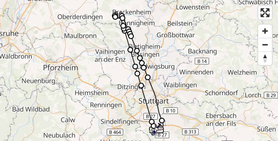 Flugroute Polizeihubschrauber Flughafen Stuttgart - Flughafen Stuttgart, 08 September 2026, 02:01