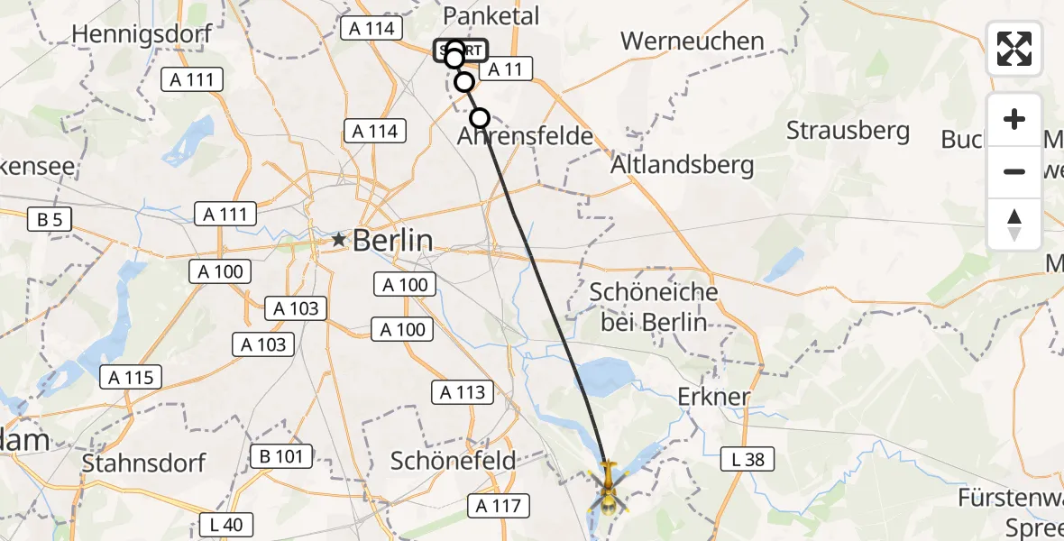 Flugroute Rettungshubschrauber Helios Clinic Berlin-Buch - Berlin, 08 September 2026, 04:44