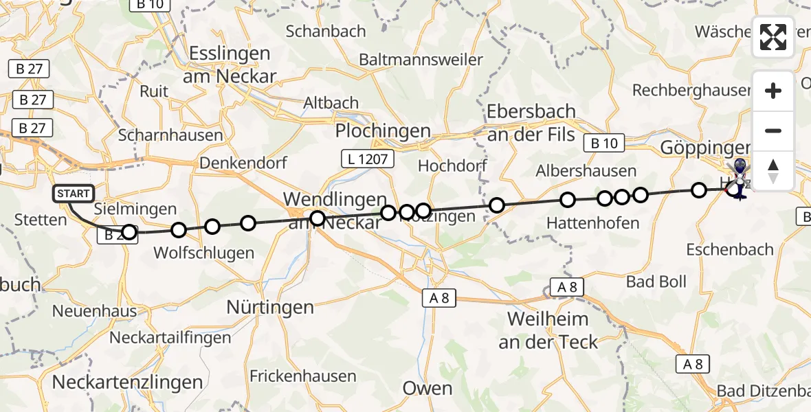 Flugroute Polizeihubschrauber Flughafen Stuttgart - Göppingen, 08 September 2026, 05:04