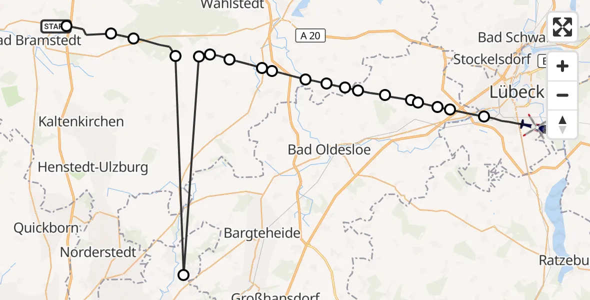 Flugroute Polizeihubschrauber Bad Bramstedt - Lübeck, 08 September 2026, 05:18