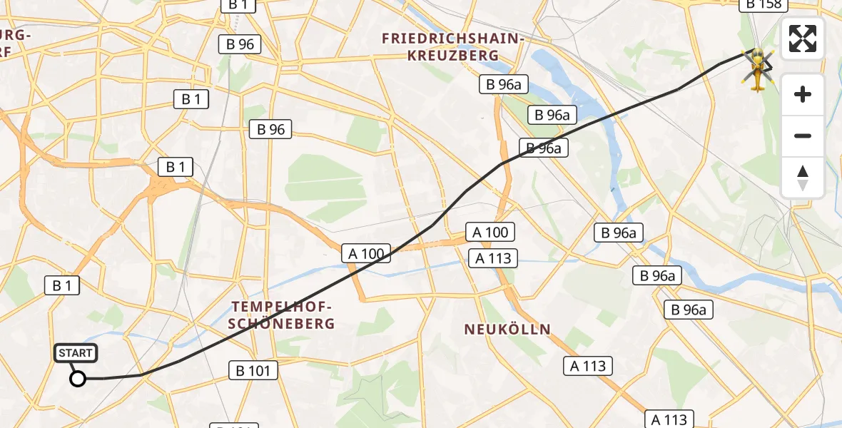 Flugroute Rettungshubschrauber Charité Clinic Benjamin Franklin Campus - Berlin, 08 September 2026, 05:21
