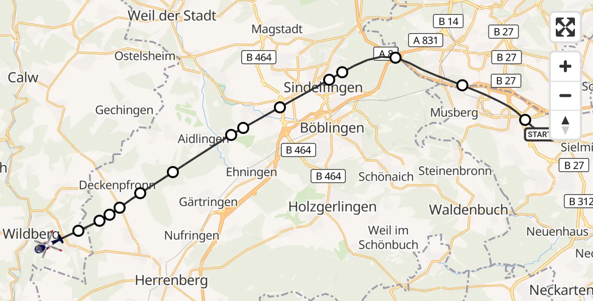 Flugroute Polizeihubschrauber Flughafen Stuttgart - Wildberg, 08 September 2026, 05:33