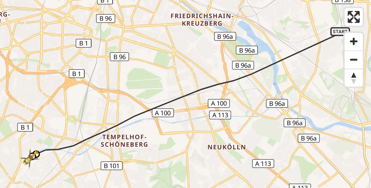 Flugroute Rettungshubschrauber Berlin - Charité Clinic Benjamin Franklin Campus, 08 September 2026, 05:35