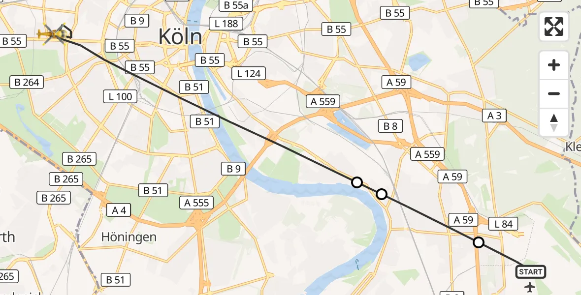 Flugroute Rettungshubschrauber Köln Bonn Flughafen - Köln, 08 September 2026, 05:42