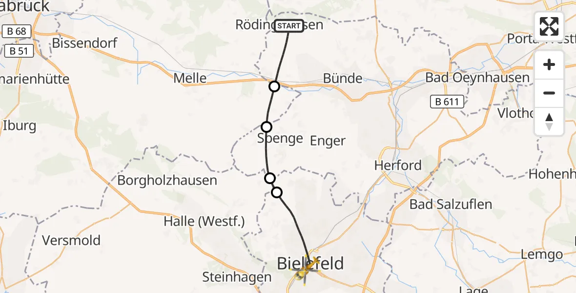 Flugroute Rettungshubschrauber Rödinghausen - Bielefeld, 08 September 2026, 05:50