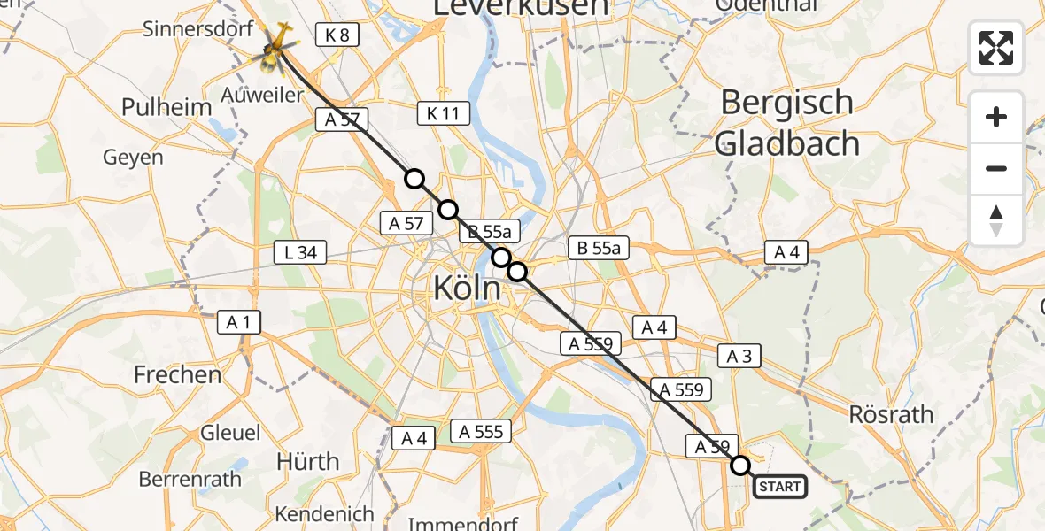 Flugroute Ambulanzhubschrauber Köln Bonn Flughafen - Köln, 08 September 2026, 05:52