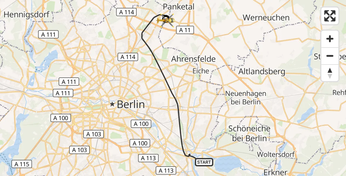 Flugroute Rettungshubschrauber Berlin - Helios Clinic Berlin-Buch, 08 September 2026, 05:56