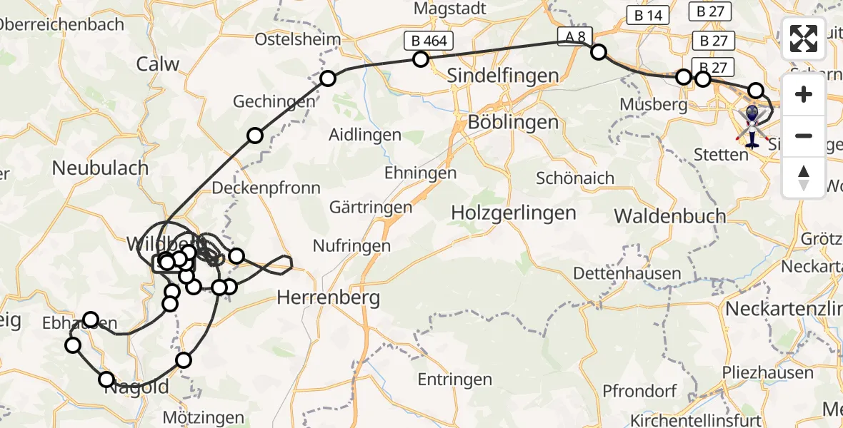 Flugroute Polizeihubschrauber Wächtersberg-Hub Segelflugplatz - Flughafen Stuttgart, 08 September 2026, 05:58