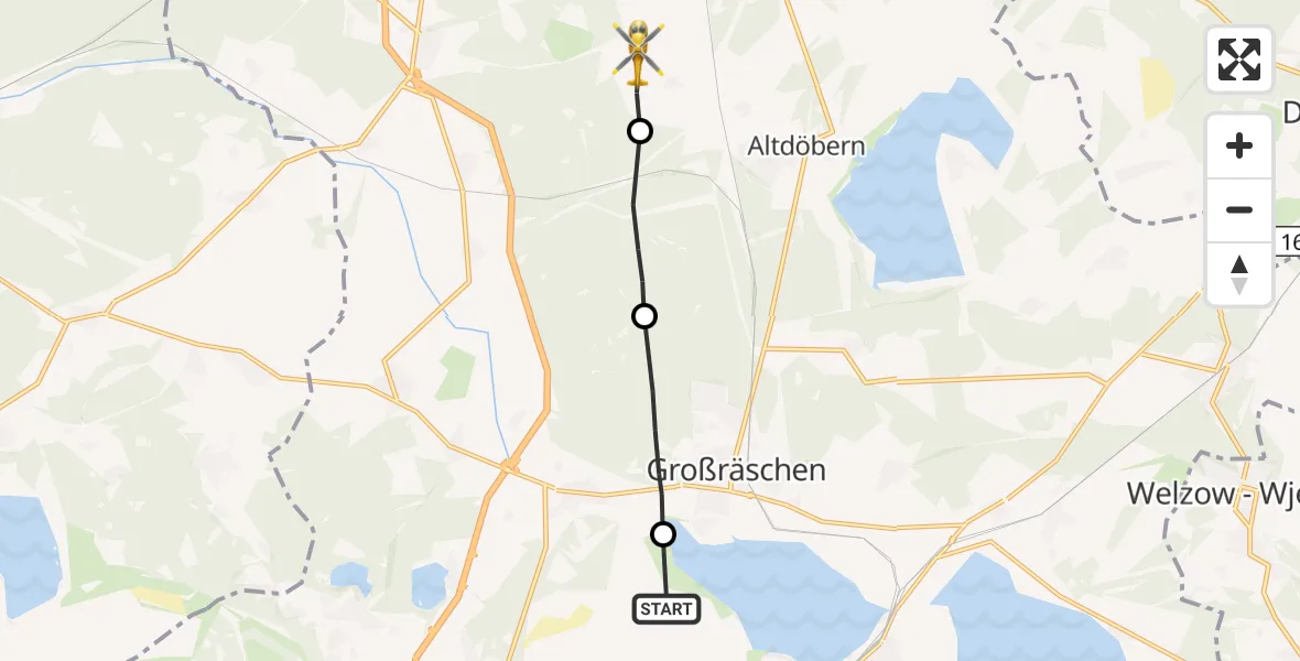 Flugroute Rettungshubschrauber Senftenberg - Luckaitztal, 08 September 2026, 06:10