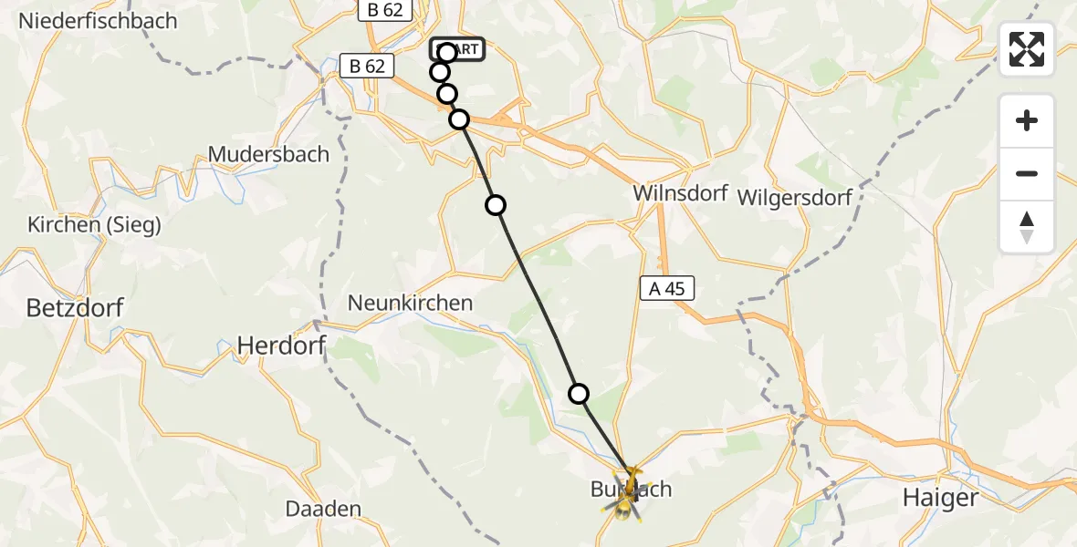 Flugroute Rettungshubschrauber Evangelisches Jung-Stilling Hospital - Burbach, 08 September 2026, 06:13