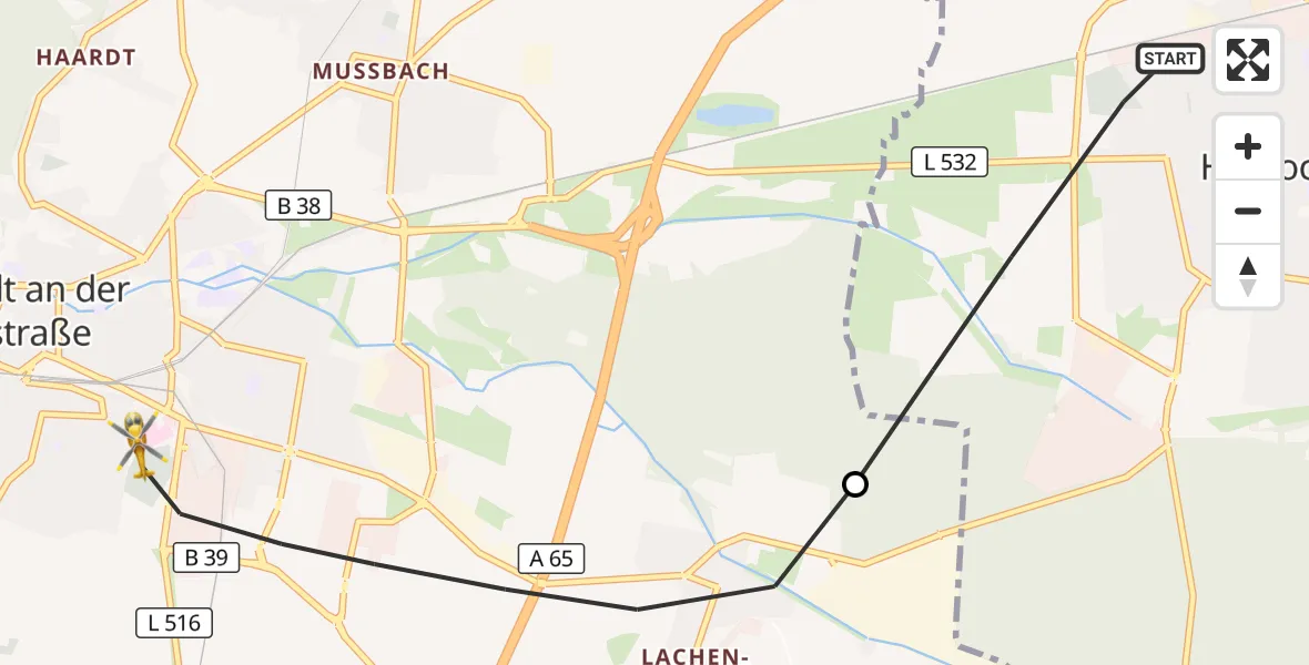 Flugroute Rettungshubschrauber Haßloch - Neustadt an der Weinstraße, 08 September 2026, 06:14