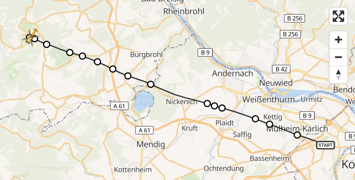 Flugroute Rettungshubschrauber Koblenz - Heckenbach, 08 September 2026, 06:23