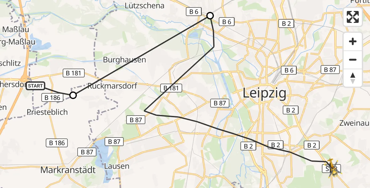 Flugroute Rettungshubschrauber Schkeuditz - Leipzig, 08 September 2026, 06:32