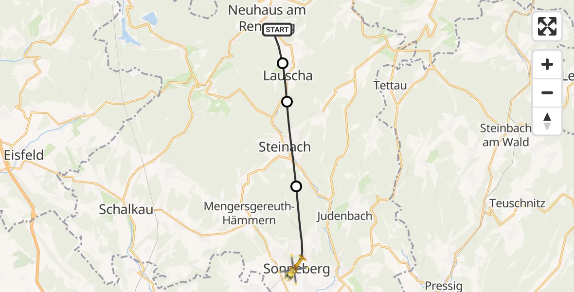 Flugroute Rettungshubschrauber Neuhaus am Rennweg - Sonneberg, 08 September 2026, 06:34