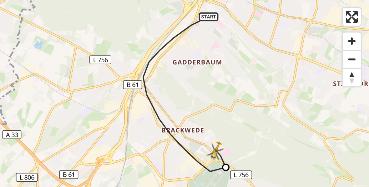 Flugroute Rettungshubschrauber Bielefeld - Luftrettungszentrum Bielefeld, 08 September 2026, 06:34