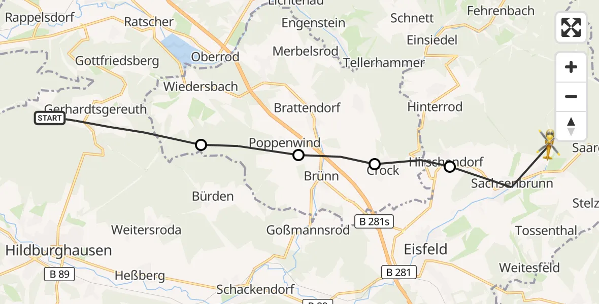 Flugroute Rettungshubschrauber Hildburghausen - Eisfeld, 08 September 2026, 06:50