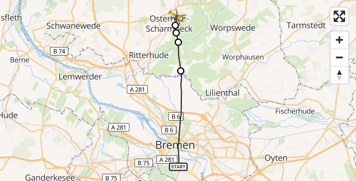 Flugroute Rettungshubschrauber Bremen - Osterholz-Scharmbeck, 08 September 2026, 06:55