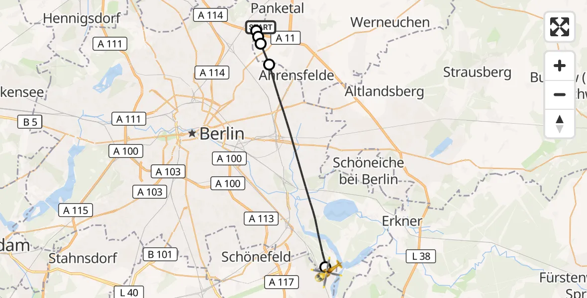 Flugroute Rettungshubschrauber Helios Clinic Berlin-Buch - Eichwalde, 08 September 2026, 06:58