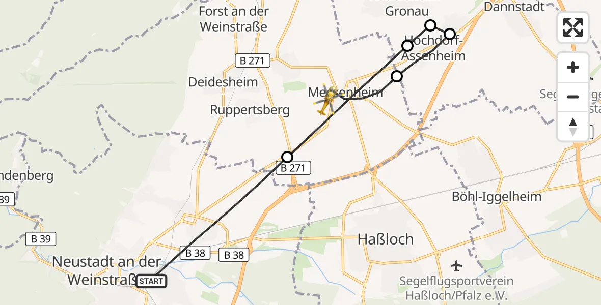 Flugroute Rettungshubschrauber Neustadt an der Weinstraße - Meckenheim, 08 September 2026, 06:59