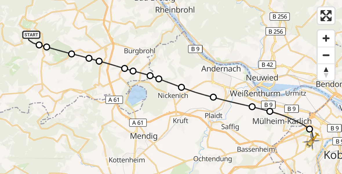 Flugroute Rettungshubschrauber Heckenbach - Koblenz, 08 September 2026, 06:59