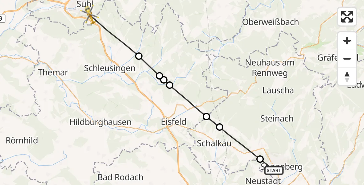 Flugroute Rettungshubschrauber Sonneberg - Suhl, 08 September 2026, 07:10