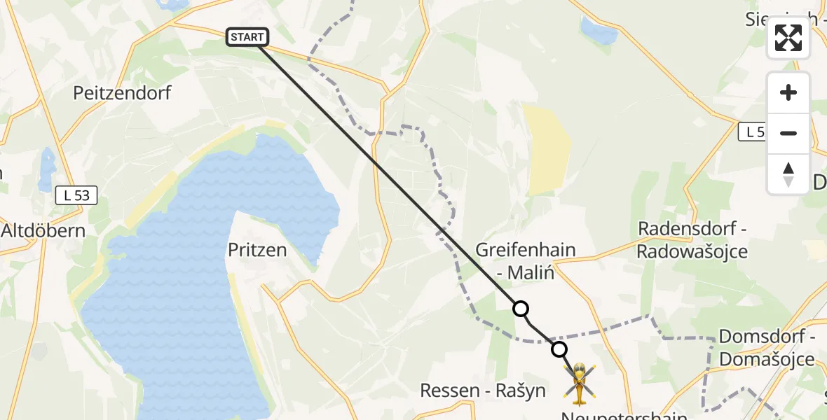 Flugroute Rettungshubschrauber Altdöbern - Neupetershain, 08 September 2026, 07:13