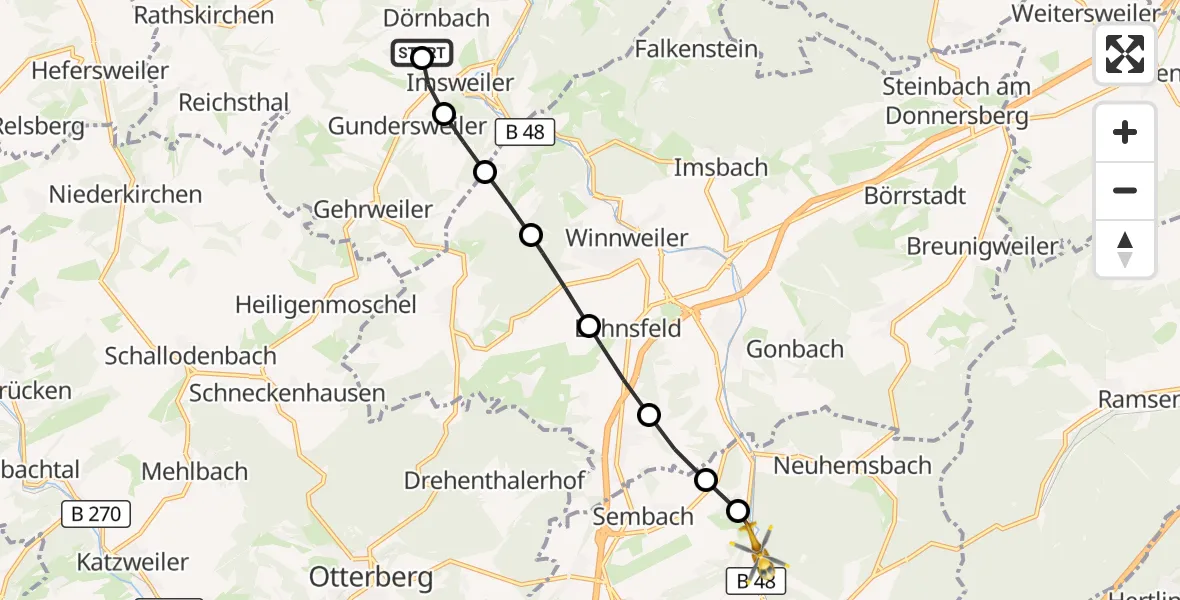 Flugroute Rettungshubschrauber Rockenhausen - Enkenbach-Alsenborn, 08 September 2026, 07:15
