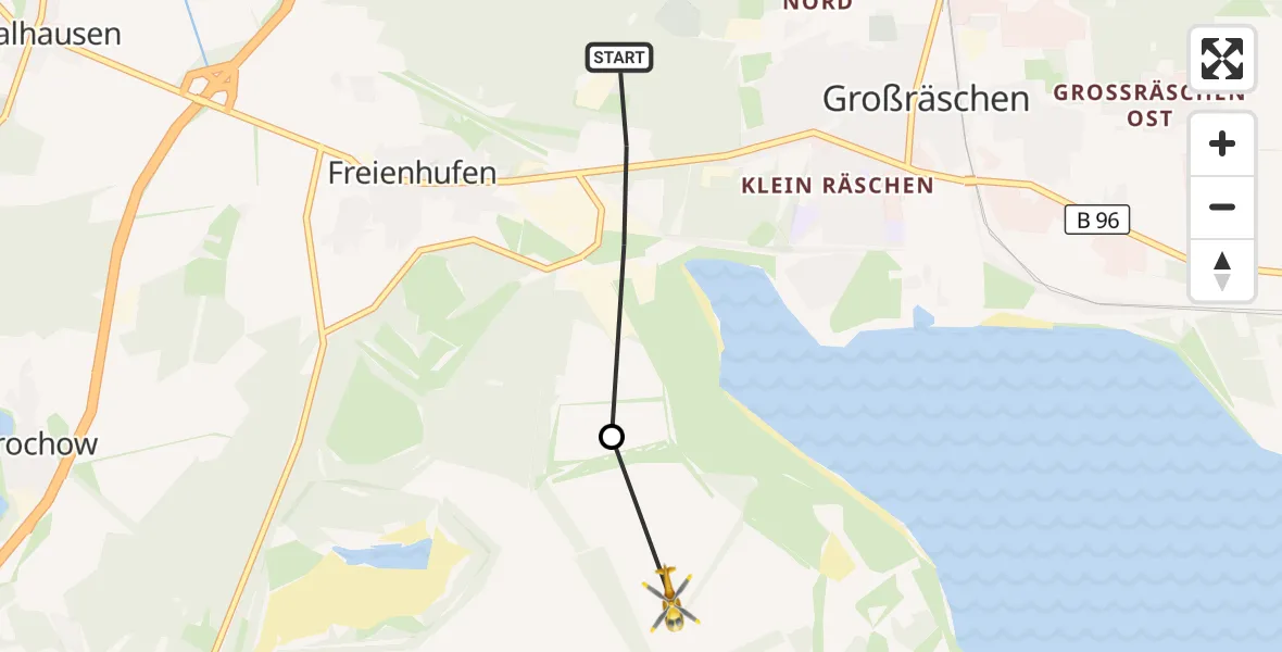 Flugroute Rettungshubschrauber Großräschen - Senftenberg, 08 September 2026, 07:17