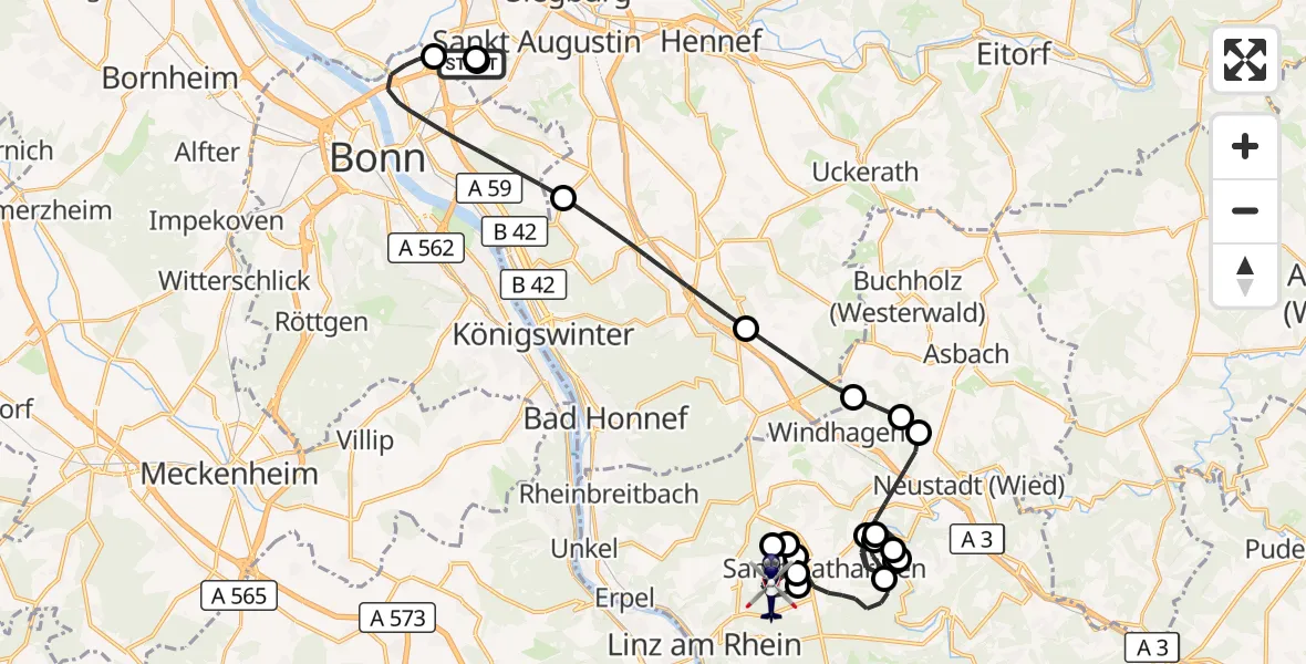 Flugroute Polizeihubschrauber Sankt Augustin - Linz am Rhein, 08 September 2026, 07:23