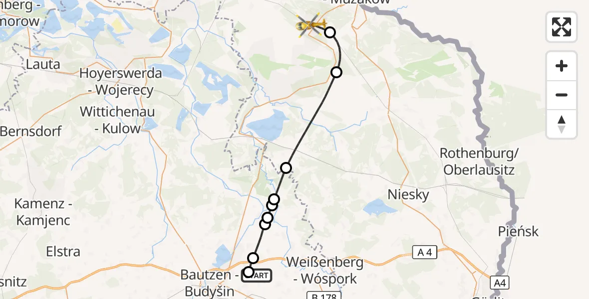 Flugroute Rettungshubschrauber Bautzen Flugplatz - Weißwasser/O.L., 08 September 2026, 07:25