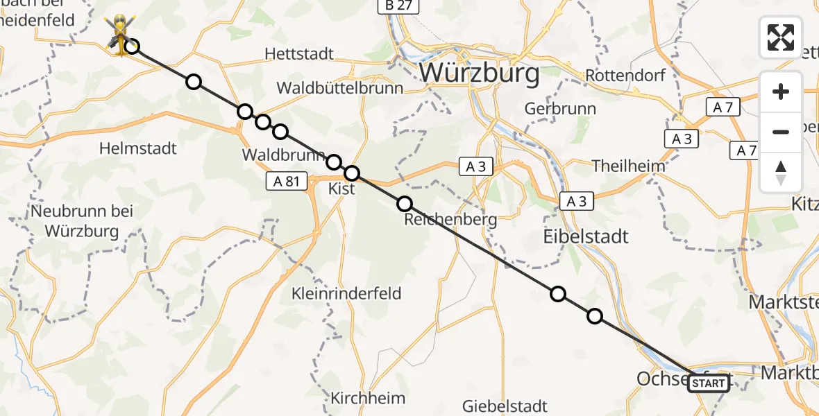 Flugroute Rettungshubschrauber Ochsenfurt - Remlingen, 08 September 2026, 07:27