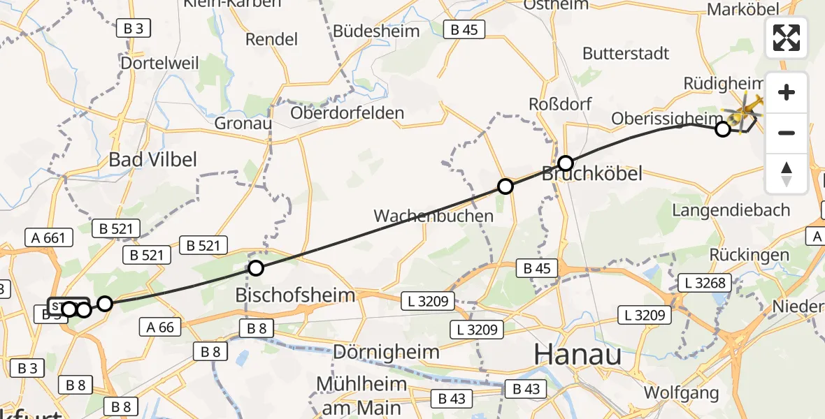 Flugroute Rettungshubschrauber Frankfurt am Main Accident Hospital Roof Helipad (CHX2) - Neuberg, 08 September 2026, 07:37