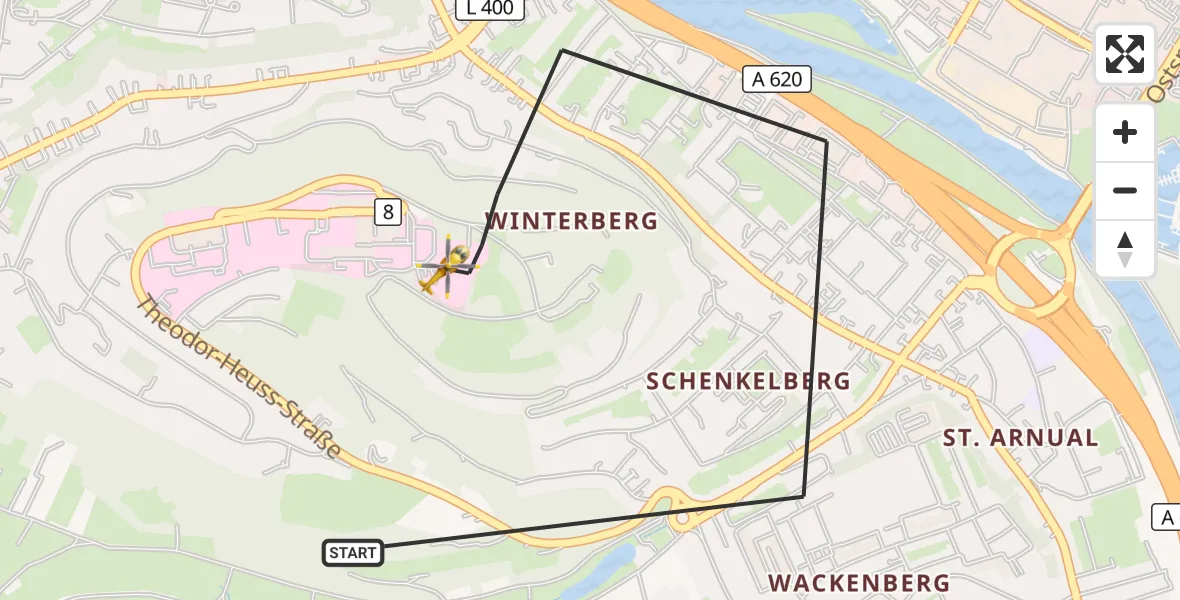 Flugroute Rettungshubschrauber Saarbrücken - Saarbrücken, 08 September 2026, 07:37