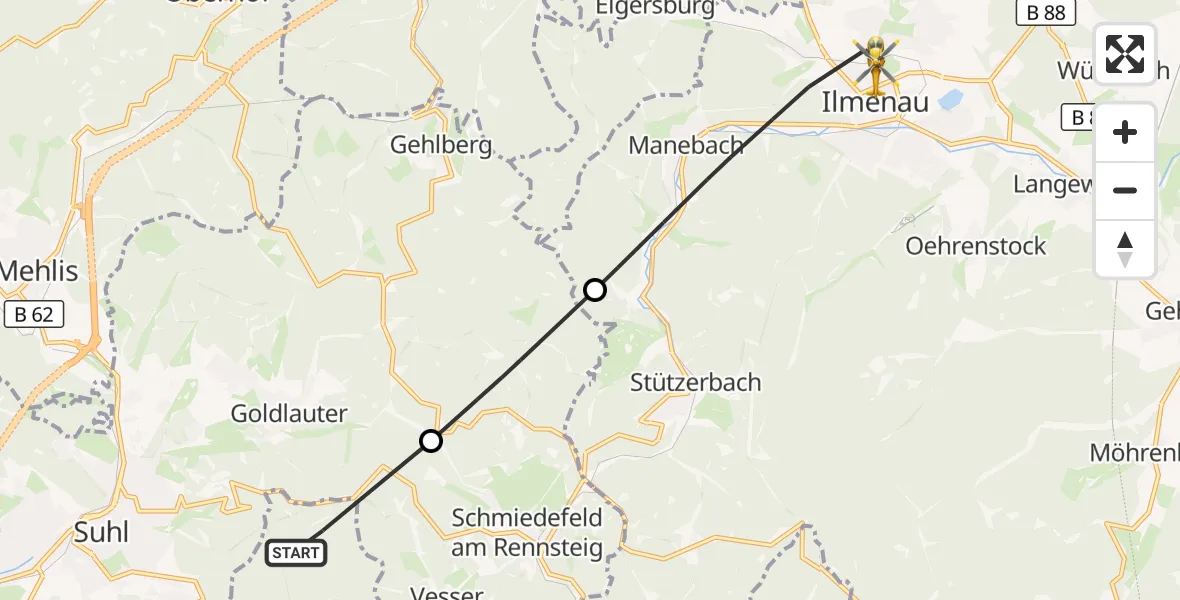 Flugroute Rettungshubschrauber Schleusingen - Ilmenau, 08 September 2026, 07:37