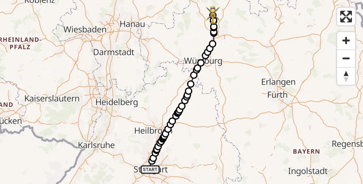 Flugroute Rettungshubschrauber Stuttgart - Bad Kissingen Flugplatz, 08 September 2026, 07:48