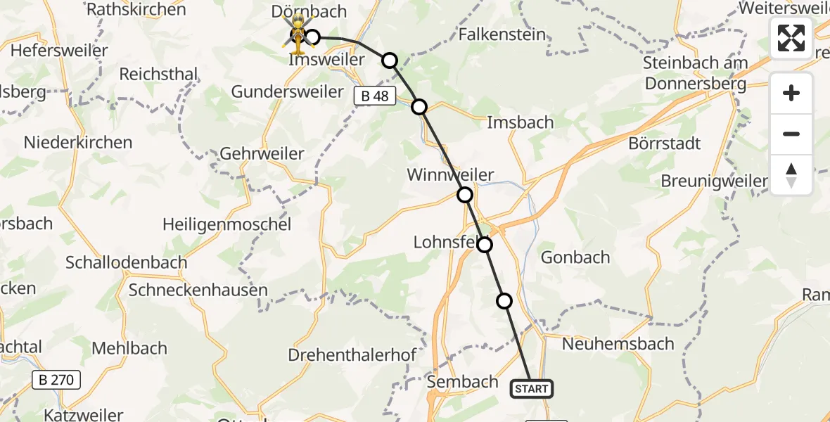 Flugroute Rettungshubschrauber Enkenbach-Alsenborn - Rockenhausen, 08 September 2026, 07:48