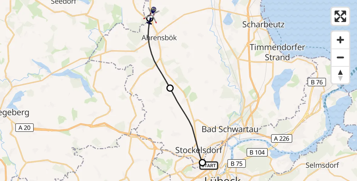 Flugroute Polizeihubschrauber Lübeck - Christoph 12 Luftrettungszentrum, 08 September 2026, 07:58
