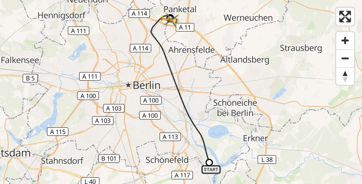Flugroute Rettungshubschrauber Eichwalde - Helios Clinic Berlin-Buch, 08 September 2026, 08:00