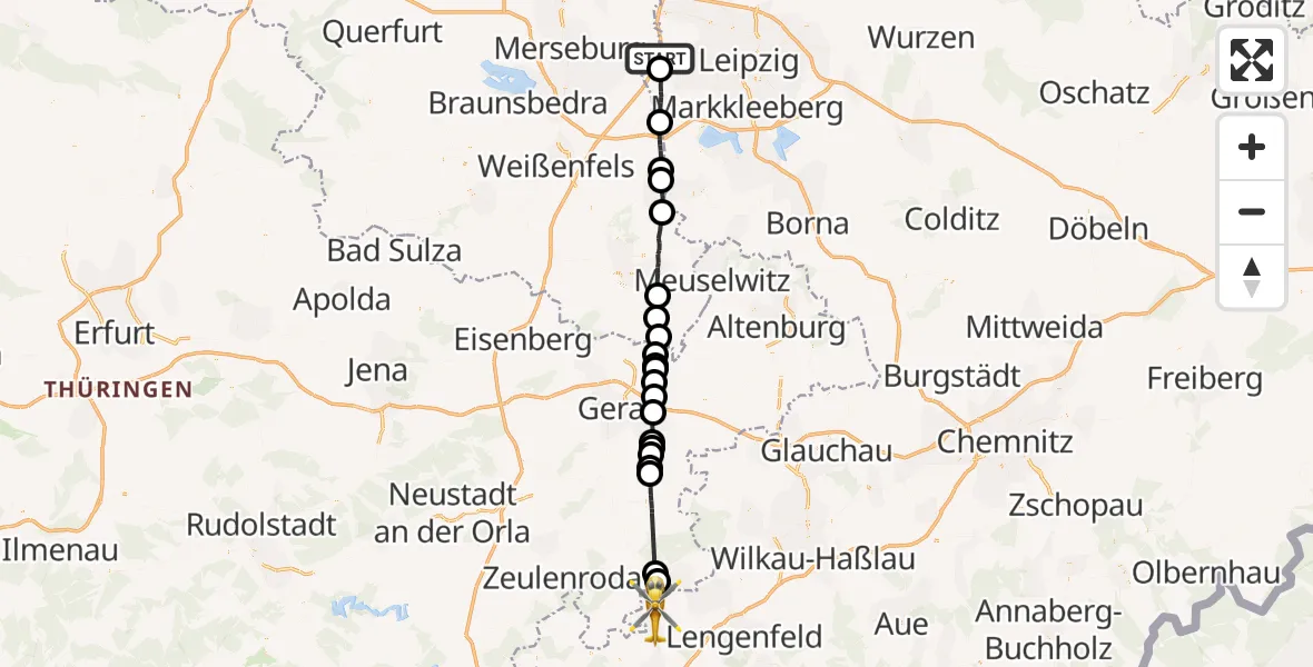Flugroute Rettungshubschrauber Leuna - Elsterberg, 08 September 2026, 08:02