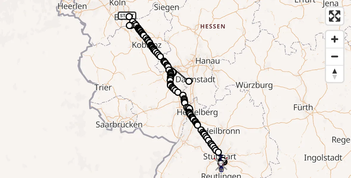 Flugroute Polizeihubschrauber Sankt Augustin - Flughafen Stuttgart, 08 September 2026, 08:03