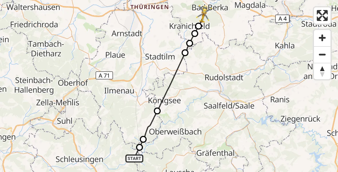 Flugroute Rettungshubschrauber Masserberg - Bad Berka, 08 September 2026, 08:13