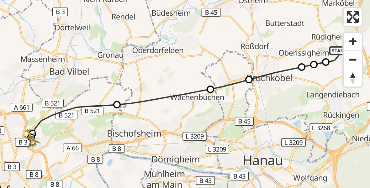 Flugroute Rettungshubschrauber Neuberg - Frankfurt am Main Accident Hospital Roof Helipad (CHX2), 08 September 2026, 08:13