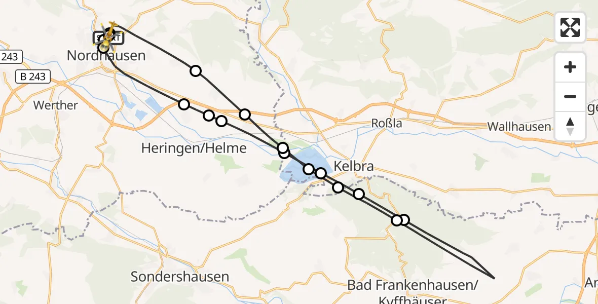 Flugroute Rettungshubschrauber Südharz Hospital Nordhausen - Südharz Hospital Nordhausen, 08 September 2026, 08:15