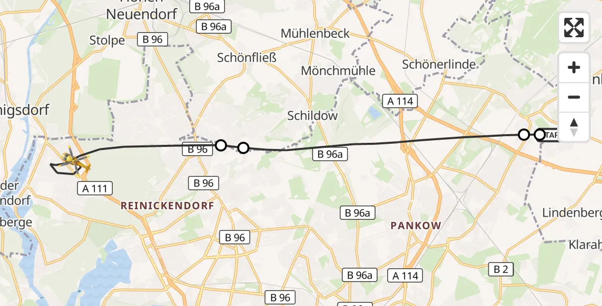 Flugroute Rettungshubschrauber Helios Clinic Berlin-Buch - Berlin, 08 September 2026, 08:23