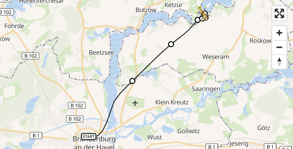 Flugroute Rettungshubschrauber Brandenburg an der Havel - Brandenburg an der Havel, 08 September 2026, 08:24