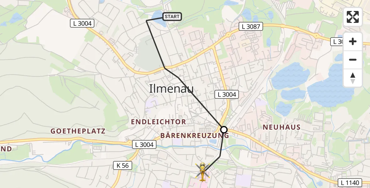 Flugroute Rettungshubschrauber Ilmenau - Ilm-Kreis-Kliniken Arnstadt-Ilmenau Hubschrauberlandeplatz, 08 September 2026, 08:26